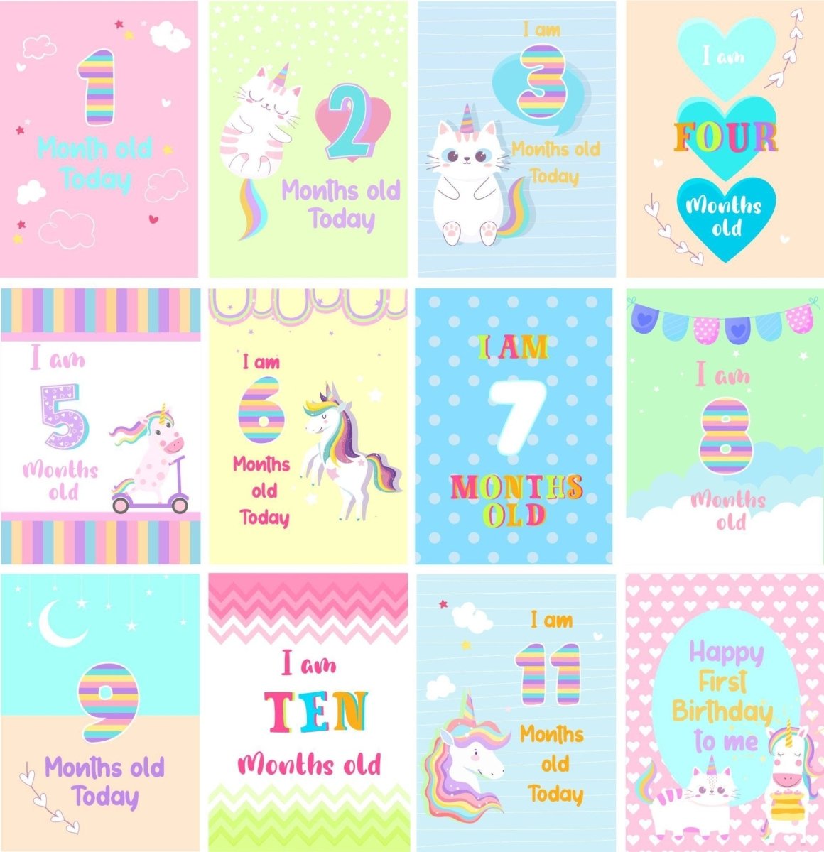 Follow your Rainbow Theme Milestone cards- (Pack of 25) - MSCD-FLRBW