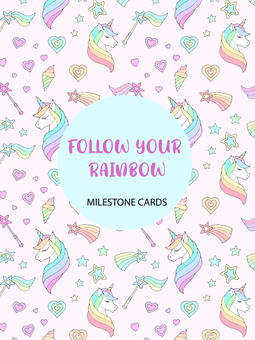 Follow your Rainbow Theme Milestone cards - (Pack of 25) - Rectangular Baby Milestone Cards