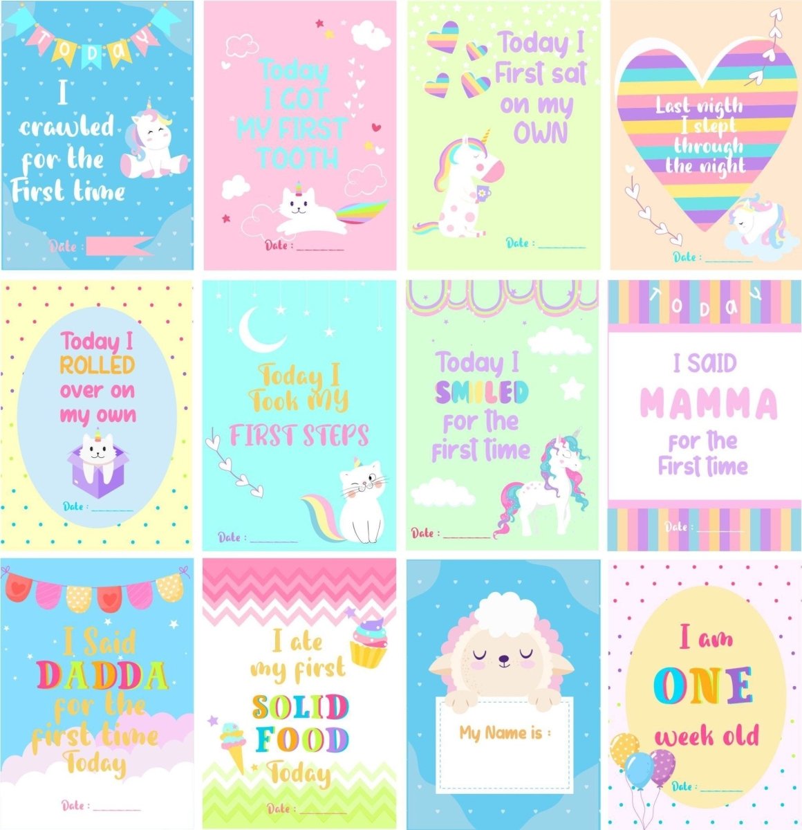 Follow your Rainbow Theme Milestone cards- (Pack of 25) - MSCD-FLRBW