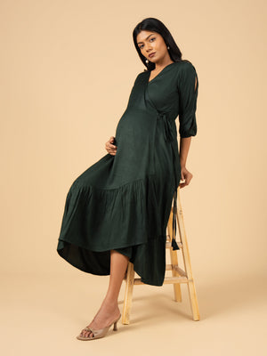 Forest Whisper Maternity Wrap Dress - S Maternity Casual Dress