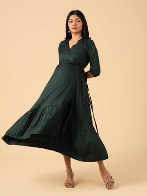 Forest Whisper Maternity Wrap Dress - S Maternity Casual Dress