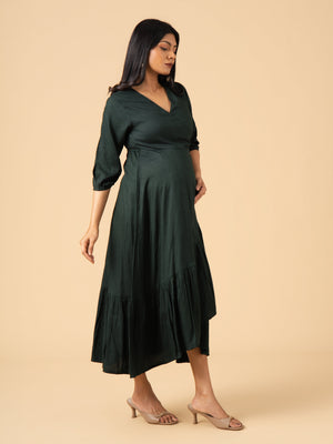 Forest Whisper Maternity Wrap Dress - S Maternity Casual Dress