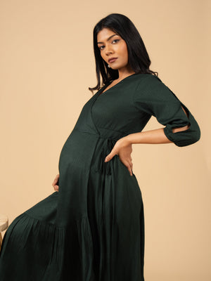 Forest Whisper Maternity Wrap Dress - S Maternity Casual Dress