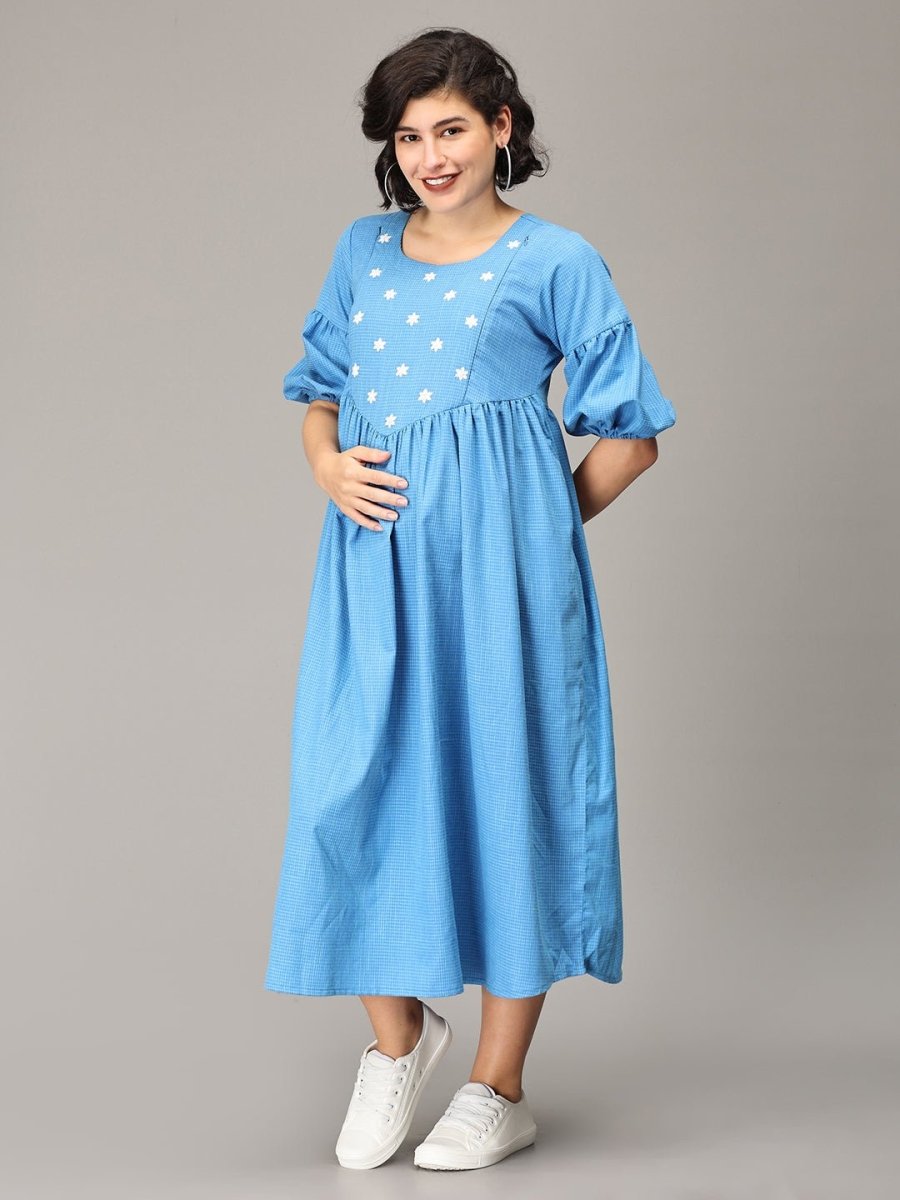Forget Me Not Maternity and Nursing Midi Dress - MEW-SK-LTBE-S