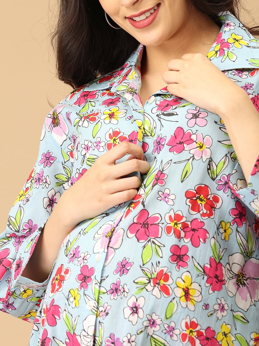 Forget - Me - Not Maternity and Nursing Shirt Dress - DRS - SK - FGMN - S