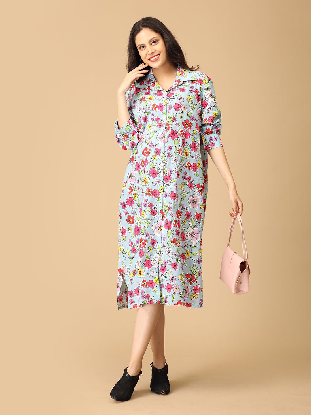 Forget - Me - Not Maternity and Nursing Shirt Dress - DRS - SK - FGMN - S