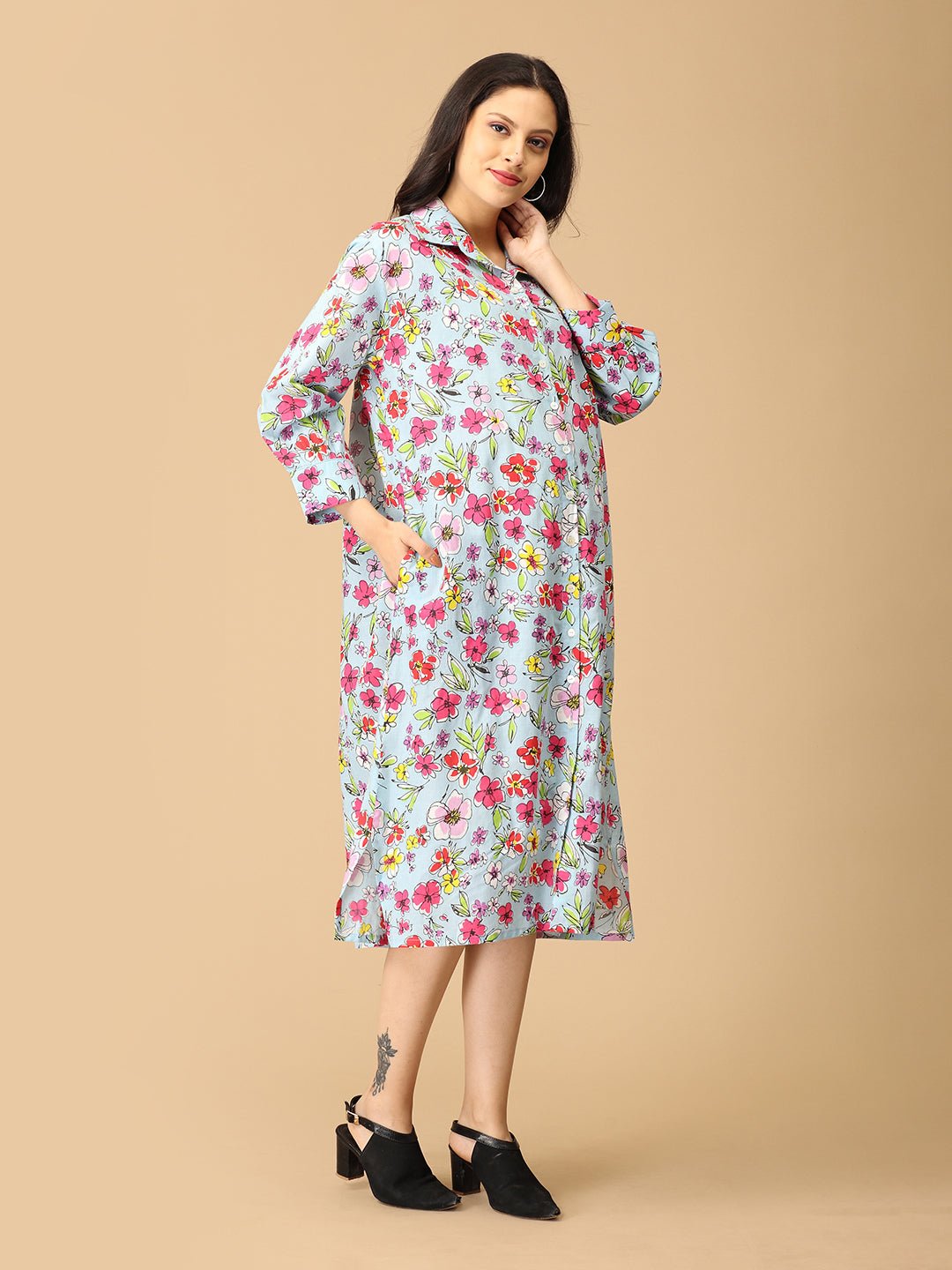 Forget - Me - Not Maternity and Nursing Shirt Dress - DRS - SK - FGMN - S
