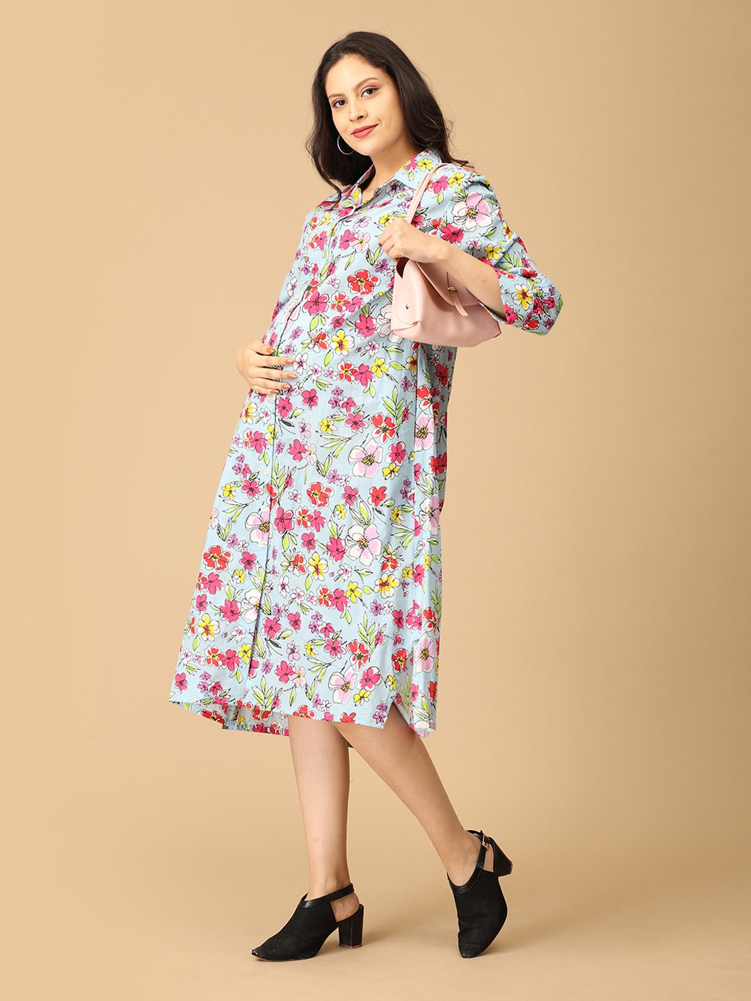 Forget - Me - Not Maternity and Nursing Shirt Dress - DRS - SK - FGMN - S
