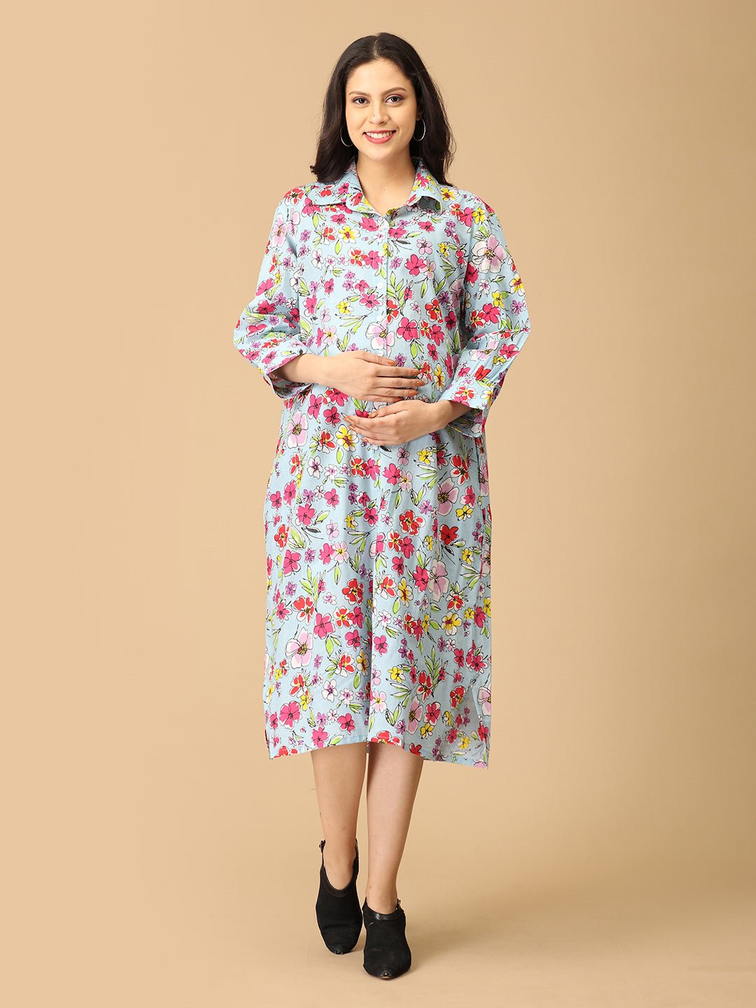 Forget - Me - Not Maternity and Nursing Shirt Dress - DRS - SK - FGMN - S