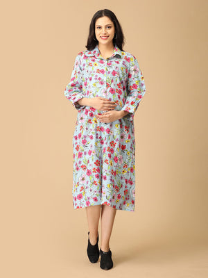 Forget - Me - Not Maternity and Nursing Shirt Dress - DRS - SK - FGMN - S