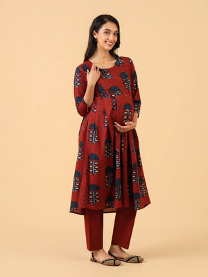 Form Copper Maternity and Nursing Kurta Set With Dupatta - S Maternity Ethnic Set