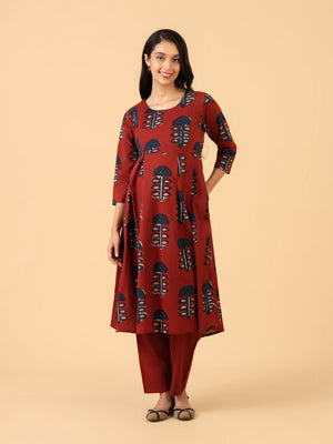 Form Copper Maternity and Nursing Kurta Set With Dupatta - S Maternity Ethnic Set