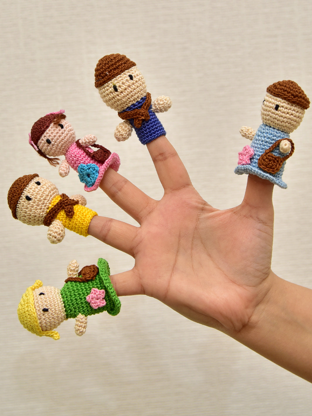Happy Threads | Picnic Finger Puppets – Handcrafted Amigurumi Set | Soft & Creative Play for Kids