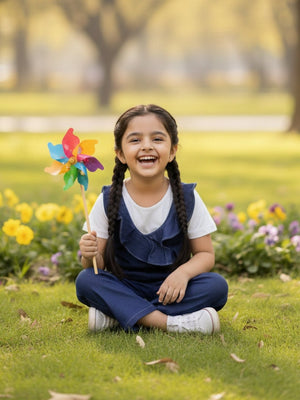 Frilled Girls Jumpsuit Dark Wash - 1 - 2 Years Girls Casual Wear