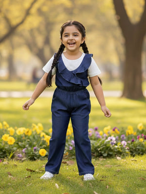 Frilled Girls Jumpsuit Dark Wash - 1 - 2 Years Girls Casual Wear
