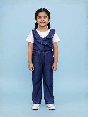 Frilled Girls Jumpsuit Dark Wash - 1 - 2 Years Girls Casual Wear
