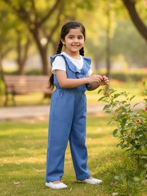 Frilled Girls Jumpsuit Light Wash - 1 - 2 Years Girls Casual Wear