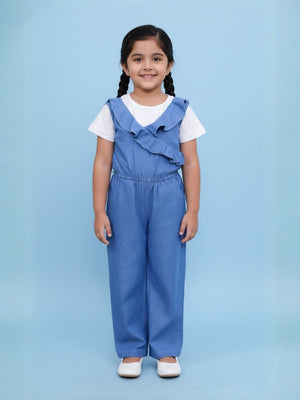 Frilled Girls Jumpsuit Light Wash - 1 - 2 Years Girls Casual Wear