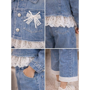 Frills & Bows Denim Jacket with Pants Co - ord set for Girls - 2 - 3 Years Winter Wear