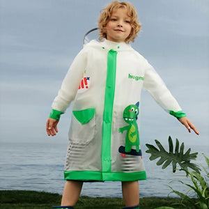 Frog Green Bordered Translucent long style Raincoat for kids - 3 - 4 Years Monsoon Wear