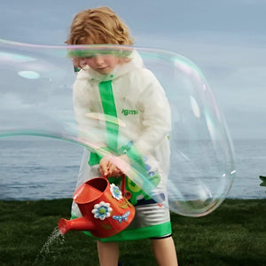 Frog Green Bordered Translucent long style Raincoat for kids - 3 - 4 Years Monsoon Wear