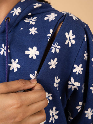 Frosted Bluebell Maternity and Nursing Hoodie Dress - Blue Maternity Winter Dress