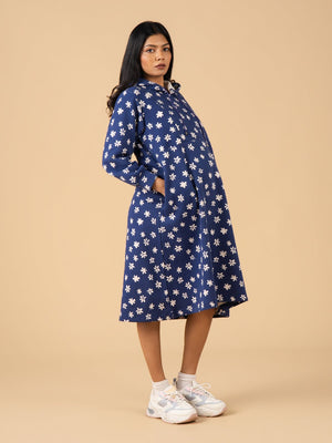 Frosted Bluebell Maternity and Nursing Hoodie Dress - Blue Maternity Winter Dress