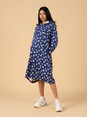 Frosted Bluebell Maternity and Nursing Hoodie Dress - Blue Maternity Winter Dress
