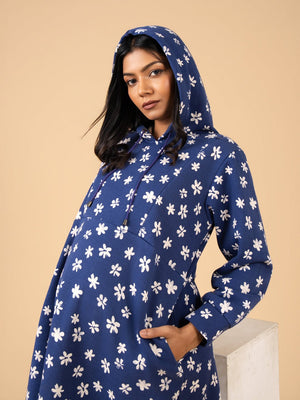Frosted Bluebell Maternity and Nursing Hoodie Dress - Blue Maternity Winter Dress