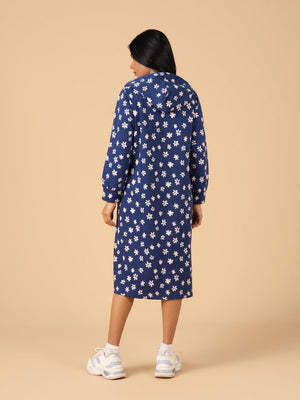 Frosted Bluebell Maternity and Nursing Hoodie Dress - Blue Maternity Winter Dress