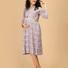 Maternity floral sweater dress with adjustable waist belt and full sleeves for pregnancy comfort
