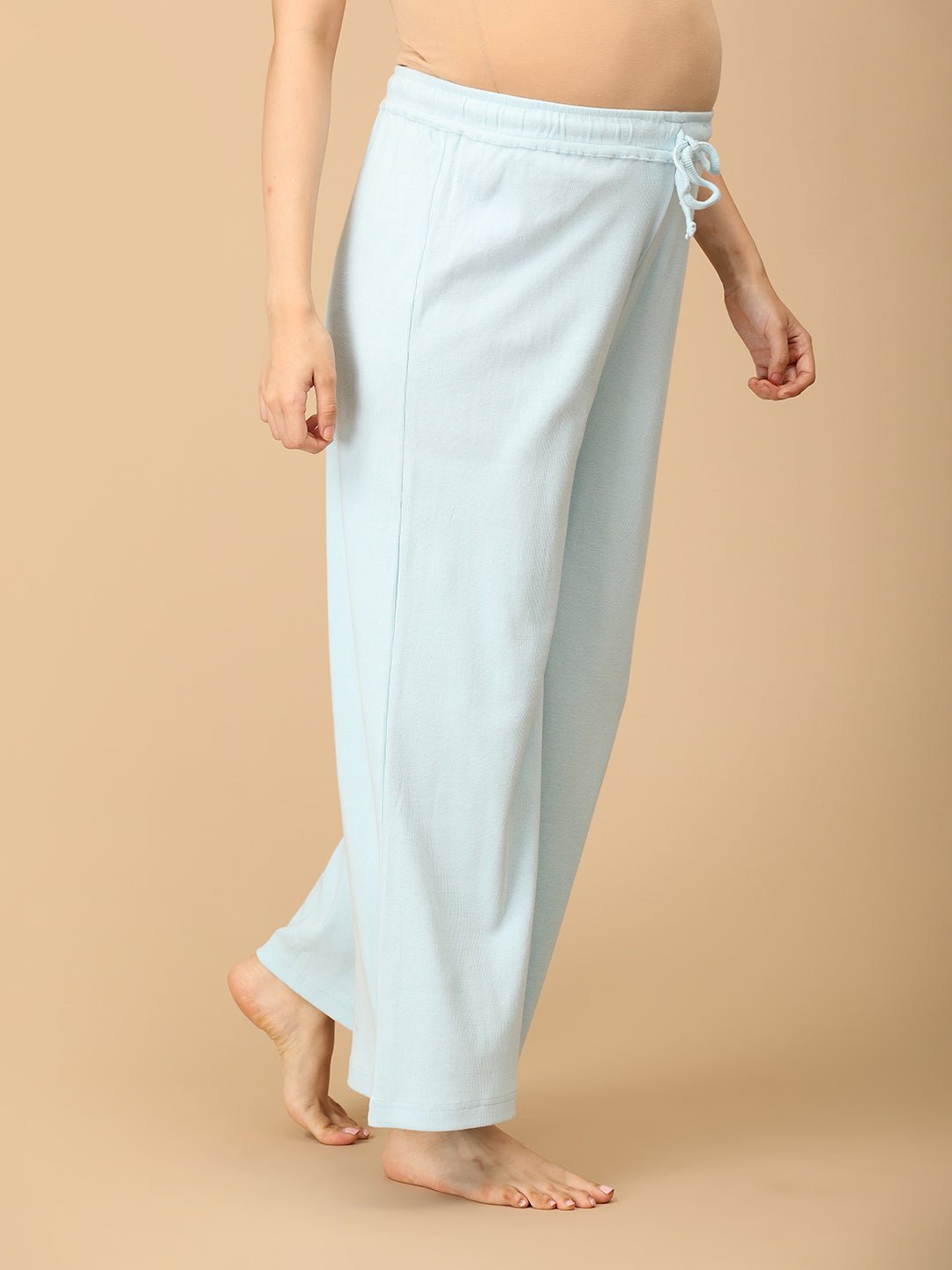 The Mom Store maternity nightwear pants in soft blue with adjustable drawstring, breathable cotton fabric Right View