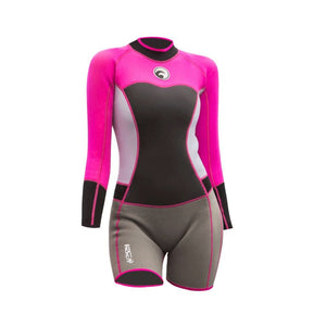 Fuchsia and White Knee Length Scuba Swimsuit 1.5mm Neoprene Swimwear for water adventures for Teens and Adults - S Swim