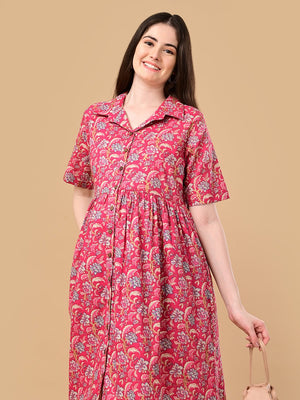 Fuchsia Fix Maternity And Nursing Dress - S Maternity Casual Dress