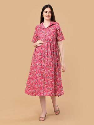 Fuchsia Fix Maternity And Nursing Dress - S Maternity Casual Dress