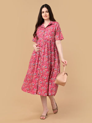Fuchsia Fix Maternity And Nursing Dress - S Maternity Casual Dress