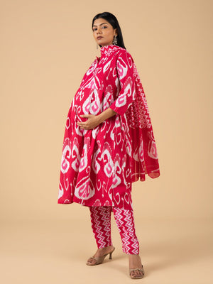 Fuchsia Leher Maternity and Nursing Kurta Set With Dupatta - S Maternity Ethnic Set