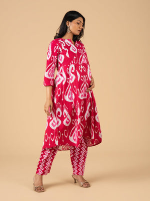 Fuchsia Leher Maternity and Nursing Kurta Set With Dupatta - S Maternity Ethnic Set