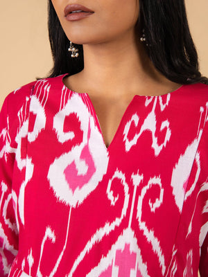 Fuchsia Leher Maternity and Nursing Kurta Set With Dupatta - S Maternity Ethnic Set