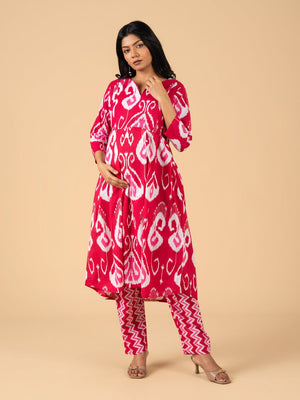 Fuchsia Leher Maternity and Nursing Kurta Set With Dupatta - S Maternity Ethnic Set