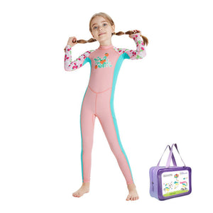Full Length Dive Baby Pink Strawberry Printed Kids Swimwear In Upf 50+ Fabric with Free Washbag - 3 - 4 Years Swim