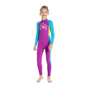 Full Length Dive Mauve Mermaid Color Block Printed Kids Swimwear In Upf 50+ Fabric with Free Washbag - 3 - 4 Years Swim