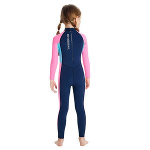 Full Length Dive Navy Mermaid Color Block Printed Kids Swimwear In Upf 50+ Fabric with Free Washbag - 3 - 4 Years Swim