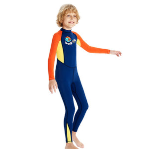 Full Length Dive Navy & Orange Printed Kids Swimwear In Upf 50+ Fabric with Free Washbag - 3 - 4 Years Swim