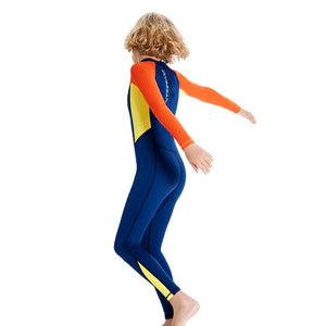 Full Length Dive Navy & Orange Printed Kids Swimwear In Upf 50+ Fabric with Free Washbag - 3 - 4 Years Swim