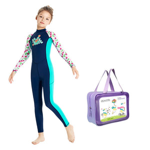 Full Length Dive Navy Strawberry Printed Kids Swimwear In Upf 50+ Fabric with matching Swim Cap & Free Washbag - 3 - 4 Years Swim