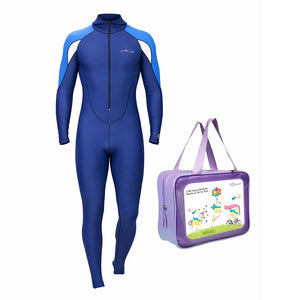 Full - Length Navy Blue Hood & Stirrup Foot Loop, Teens and Mens Swimwear in UPF 50+ with Free Washbag - M Swim