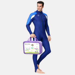 Full - Length Navy Blue Hood & Stirrup Foot Loop, Teens and Mens Swimwear in UPF 50+ with Free Washbag - M Swim