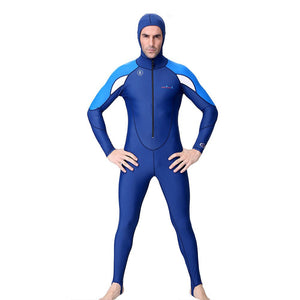 Full - Length Navy Blue Hood & Stirrup Foot Loop, Teens and Mens Swimwear in UPF 50+ with Free Washbag - M Swim