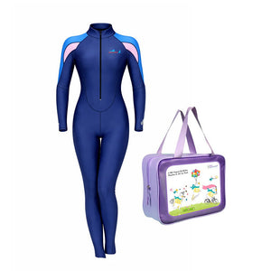 Full Length Navy Blue Stirrup Foot Loop, Teens and Womens Swimwear in UPF 50+ with Free Washbag - S Swim